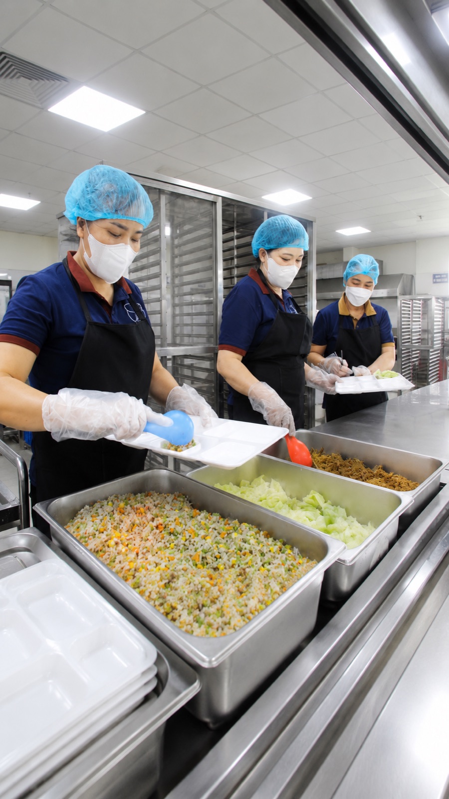 Chia suất ăn tại bếp công nghiệp